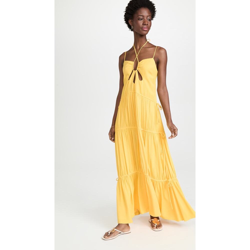 JONATHAN SIMKHAI Daffodil Lina Lightweight Crinkle Teardrop Cutout Maxi Dress L - Picture 2 of 16